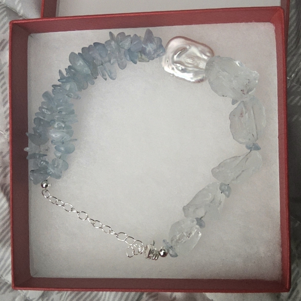 Natural Aquamarine Blue Baroque Pearl Bracelet Encourage Individuality
